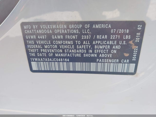 1VWAA7A34JC048164 Volkswagen Passat 2.0t R-line/2.0t S