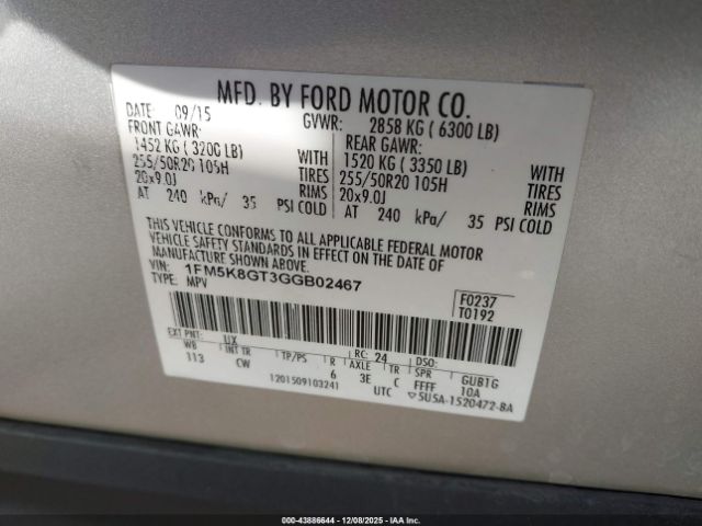 2016 FORD EXPLORER 1FM5K8GT3GGB02467 Photo 8