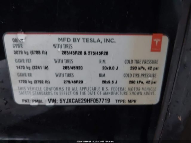 2017 TESLA MODEL X 5YJXCAE29HF057719 Photo 8
