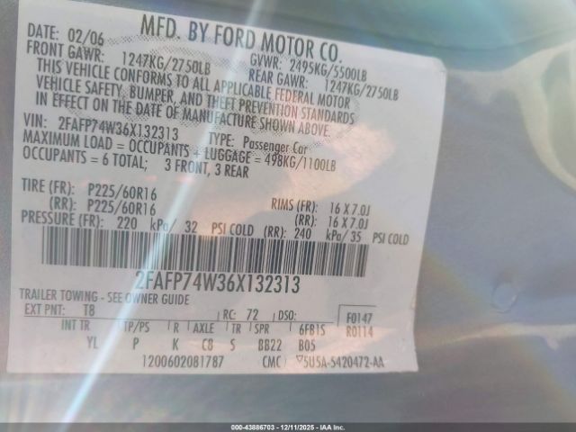 2006 FORD CROWN VICTORIA 2FAFP74W36X132313 Photo 8