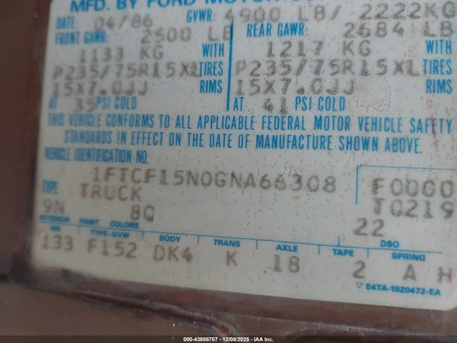 1986 FORD F150 1FTCF15N0GNA66308 Photo 8