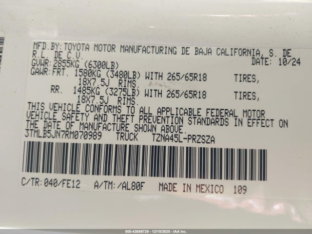 2024 Toyota Tacoma მანქანა იყიდება აუქციონზე, vin: 3TMLB5JN7RM070989, აუქციონის ნომერი: 43886729