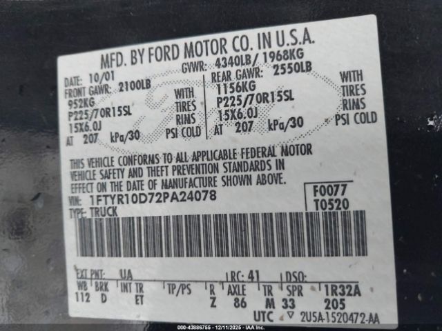 2002 FORD RANGER 1FTYR10D72PA24078 Photo 8