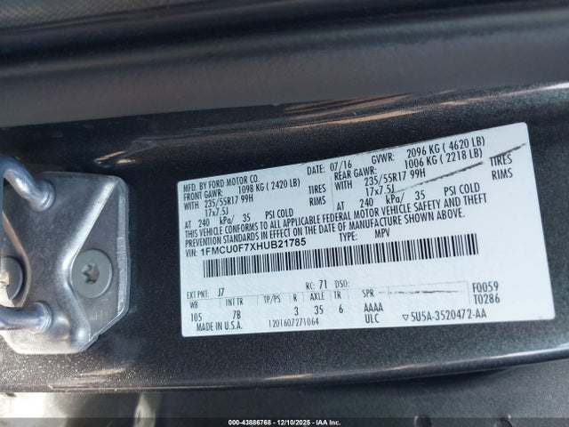 Ford ESCAPE S 2017 1FMCU0F7XHUB21785 Image 9