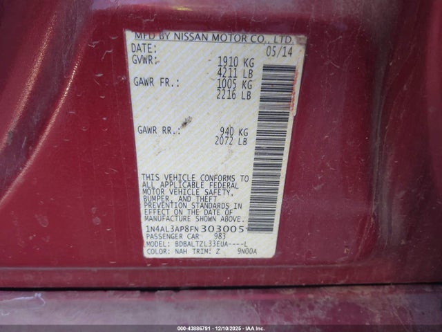 1N4AL3AP8FN303005 Nissan Altima 2.5 Sl