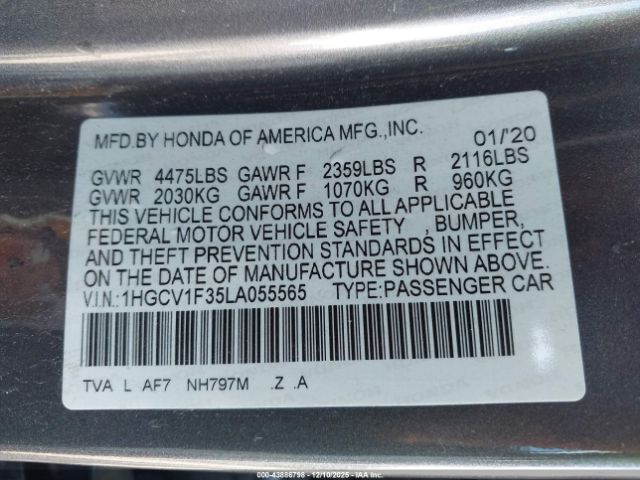 2020 HONDA ACCORD 1HGCV1F35LA055565 Photo 8