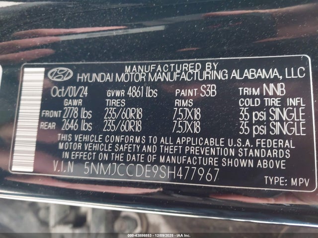 5NMJCCDE9SH477967 Hyundai Tucson Sel Convenience