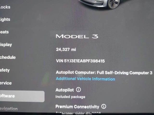 2023 Tesla Model 3 Rear-wheel Drive მანქანა იყიდება აუქციონზე, vin: 5YJ3E1EA8PF398415, აუქციონის ნომერი: 43886867
