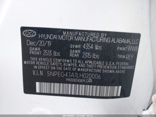 2020 HYUNDAI SONATA 5NPEG4JA1LH020006 Photo 8