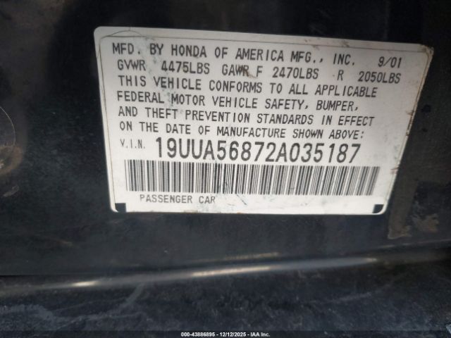 2002 ACURA TL 19UUA56872A035187 Photo 8