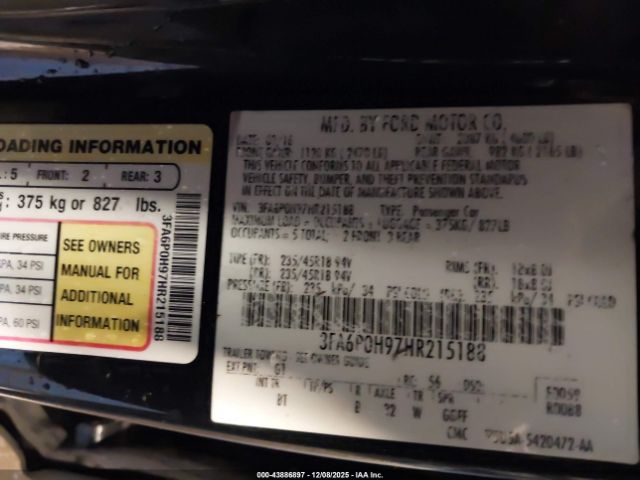 2017 FORD FUSION 3FA6P0H97HR215188 Photo 8