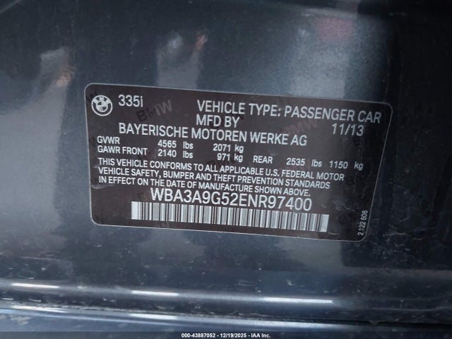 WBA3A9G52ENR97400 BMW 335i