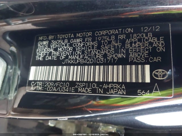 43887091 :رقم المزاد ، JTKKUPB42D1031717 vin ، 2013 Scion Xd مزاد بيع
