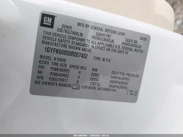 2008 CADILLAC ESCALADE ESV 1GYFK66858R267432 Photo 8