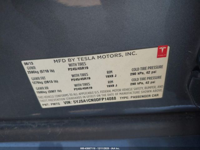 2013 TESLA MODEL S 5YJSA1CN0DFP14088 Photo 8