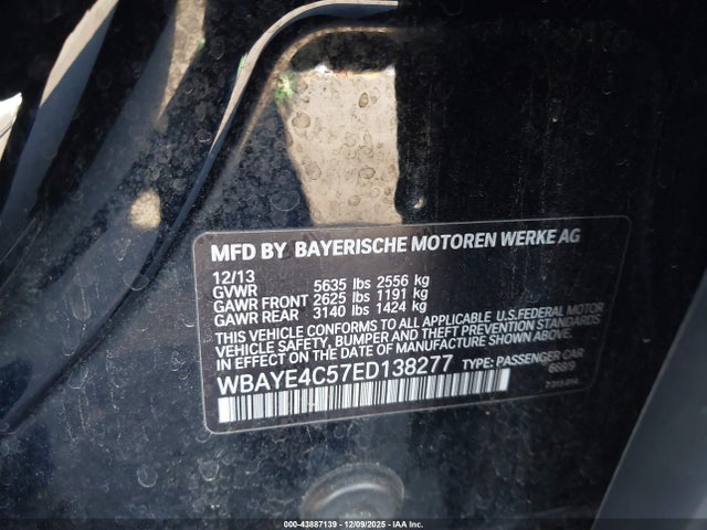 Aukcja sprzedaży 2014 Bmw 740li, vin: WBAYE4C57ED138277, numer aukcji: 43887139