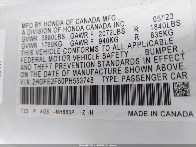 Honda Civic Sport 2023 2HGFE2F50PH553748 Image 9