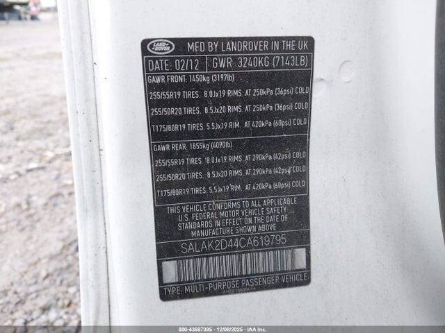 2012 LAND ROVER LR4 SALAK2D44CA619795 Photo 8