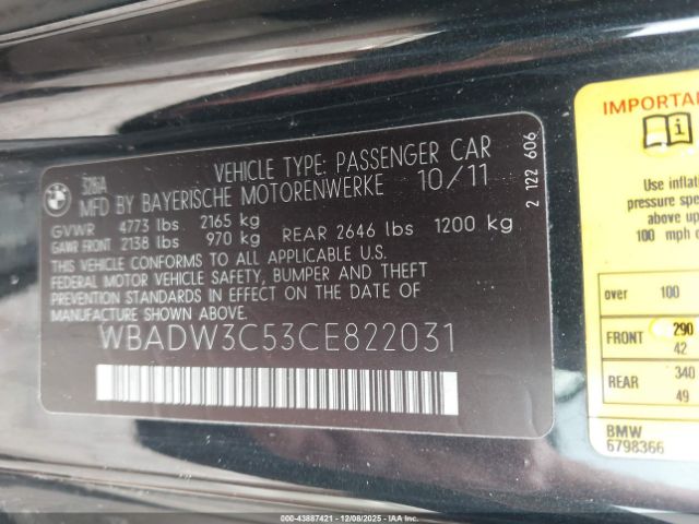 2012 BMW 3 SERIES WBADW3C53CE822031 Photo 8