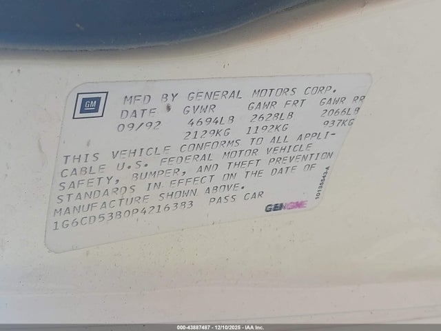 1993 CADILLAC DEVILLE 1G6CD53B0P4216383 Photo 8