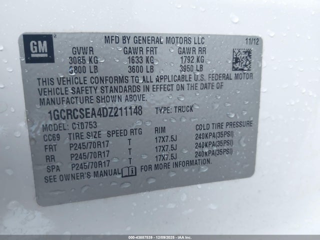 43887539 :رقم المزاد ، 1GCRCSEA4DZ211148 vin ، 2013 Chevrolet Silverado 1500 Lt مزاد بيع