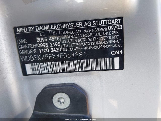 2004 MERCEDES-BENZ SL 500 WDBSK75FX4F064881 Photo 8