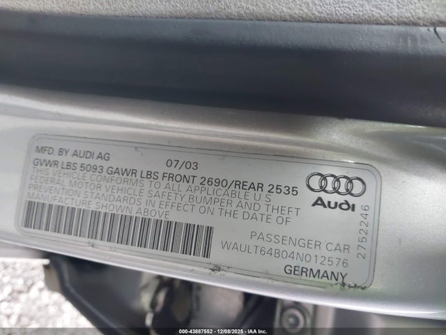 2004 AUDI A6 WAULT64B04N012576 Photo 8