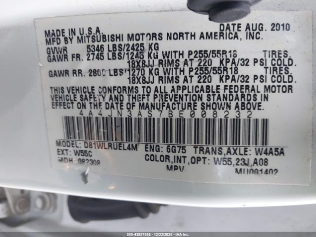 2011 MITSUBISHI ENDEAVOR 4A4JN3AS7BE008232 Photo 8