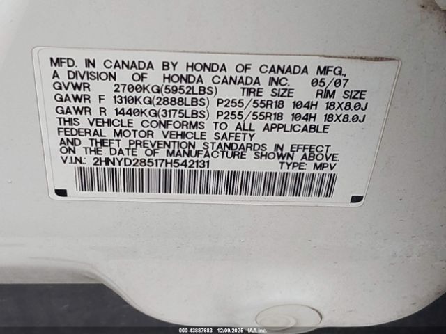 2007 ACURA MDX 2HNYD28517H542131 Photo 8