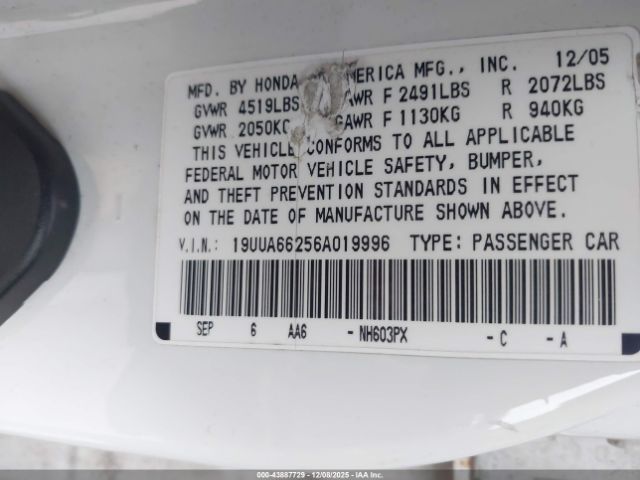 2006 ACURA TL 19UUA66256A019996 Photo 8