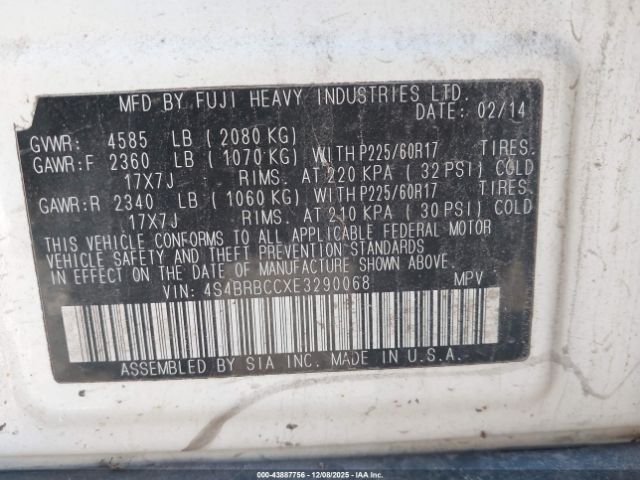 2014 SUBARU OUTBACK 4S4BRBCCXE3290068 Photo 8