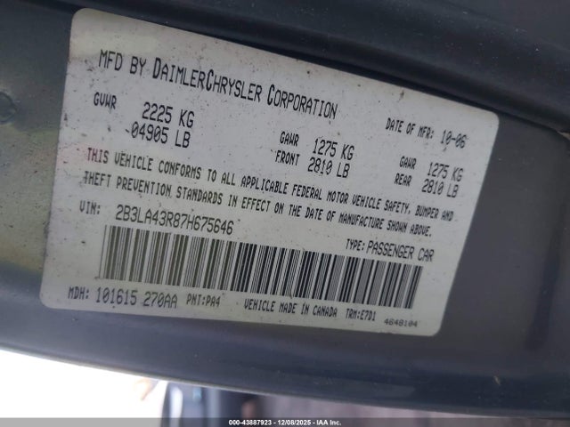 2007 DODGE CHARGER 2B3LA43R87H675646 Photo 8