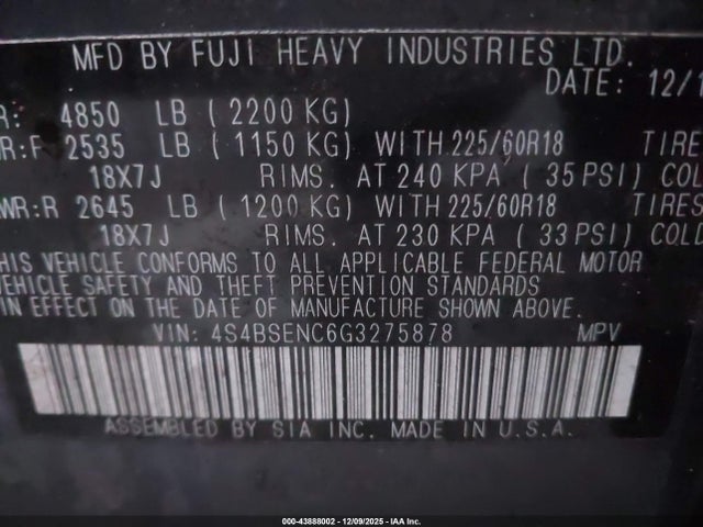 4S4BSENC6G3275878 Subaru Outback 3.6r Limited