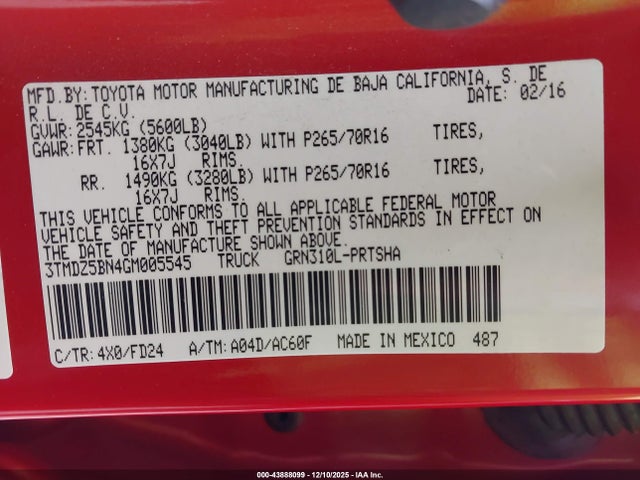 3TMDZ5BN4GM005545 Toyota Tacoma Trd Off Road