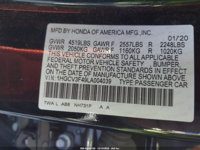 2020 HONDA ACCORD HYBRID 1HGCV3F49LA004039 Photo 8