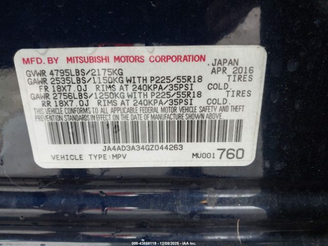 2016 MITSUBISHI OUTLANDER JA4AD3A34GZ044263 Photo 8