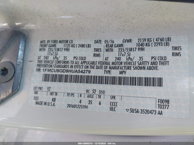 2017 FORD ESCAPE 1FMCU9GD9HUA54279 Photo 8