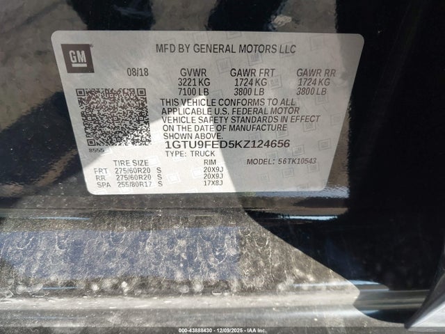 2019 Gmc Sierra 1500 Denali მანქანა იყიდება აუქციონზე, vin: 1GTU9FED5KZ124656, აუქციონის ნომერი: 43888430