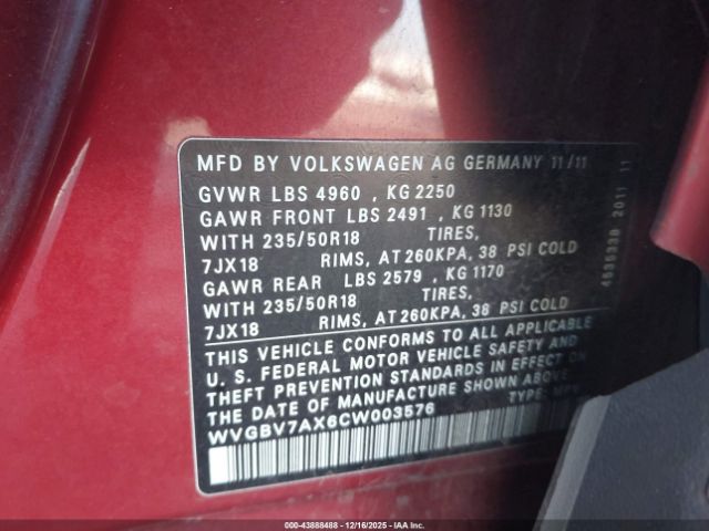 2012 VOLKSWAGEN TIGUAN WVGBV7AX6CW003576 Photo 8