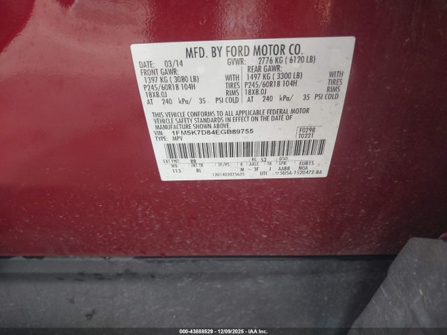 1FM5K7D84EGB89755 Ford EXPLORER XLT