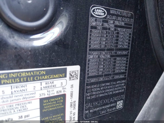 2020 LAND ROVER RANGE ROVER VELAR SALYK2EXXLA243370 Photo 8