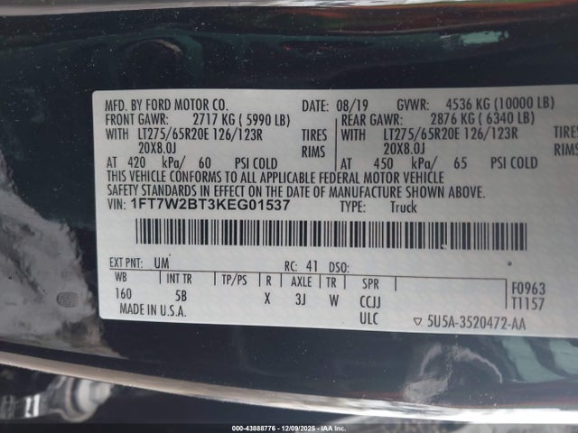 1FT7W2BT3KEG01537 Ford F-250 Lariat