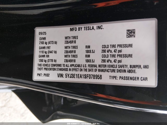 2025 TESLA MODEL 3 5YJ3E1EA1SF078958 Photo 8