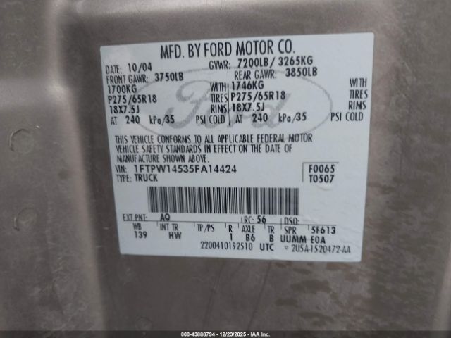 2005 FORD F-150 1FTPW14535FA14424 Photo 8