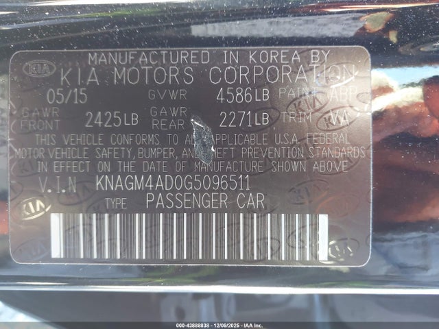 KNAGM4AD0G5096511 KIA OPTIMA HYBRID