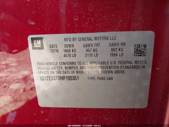 1G1ZE5ST8HF195361 Chevrolet MALIBU 1LT