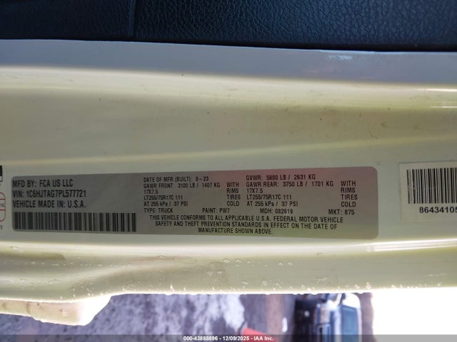 43888896 :رقم المزاد ، 1C6HJTAG7PL577721 vin ، 2023 Jeep Gladiator Willys 4x4 مزاد بيع