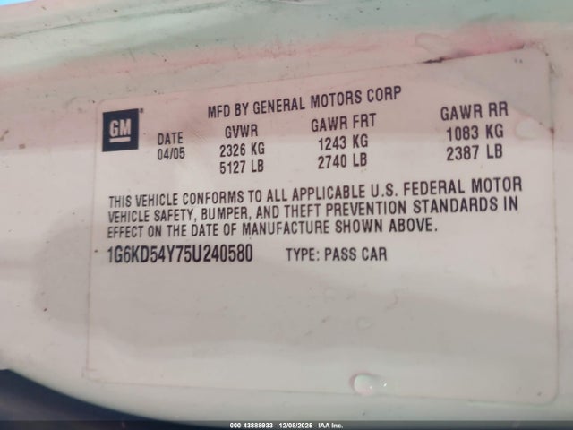 2005 CADILLAC DEVILLE 1G6KD54Y75U240580 Photo 8