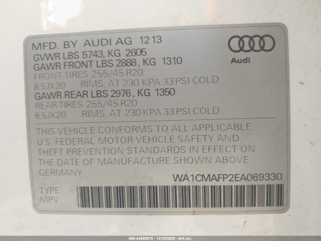 2014 Audi Q5 3.0 Tdi Premium Plus მანქანა იყიდება აუქციონზე, vin: WA1CMAFP2EA069330, აუქციონის ნომერი: 43888978