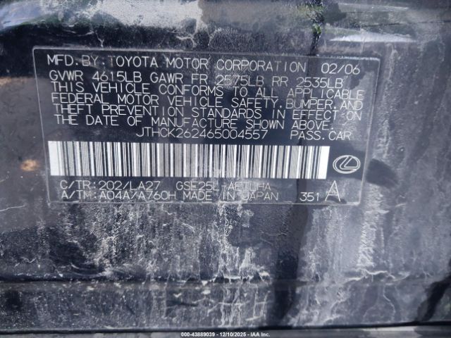 2006 LEXUS IS 250 JTHCK262465004557 Photo 8